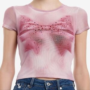 NWT Pink Mesh Bow Tee